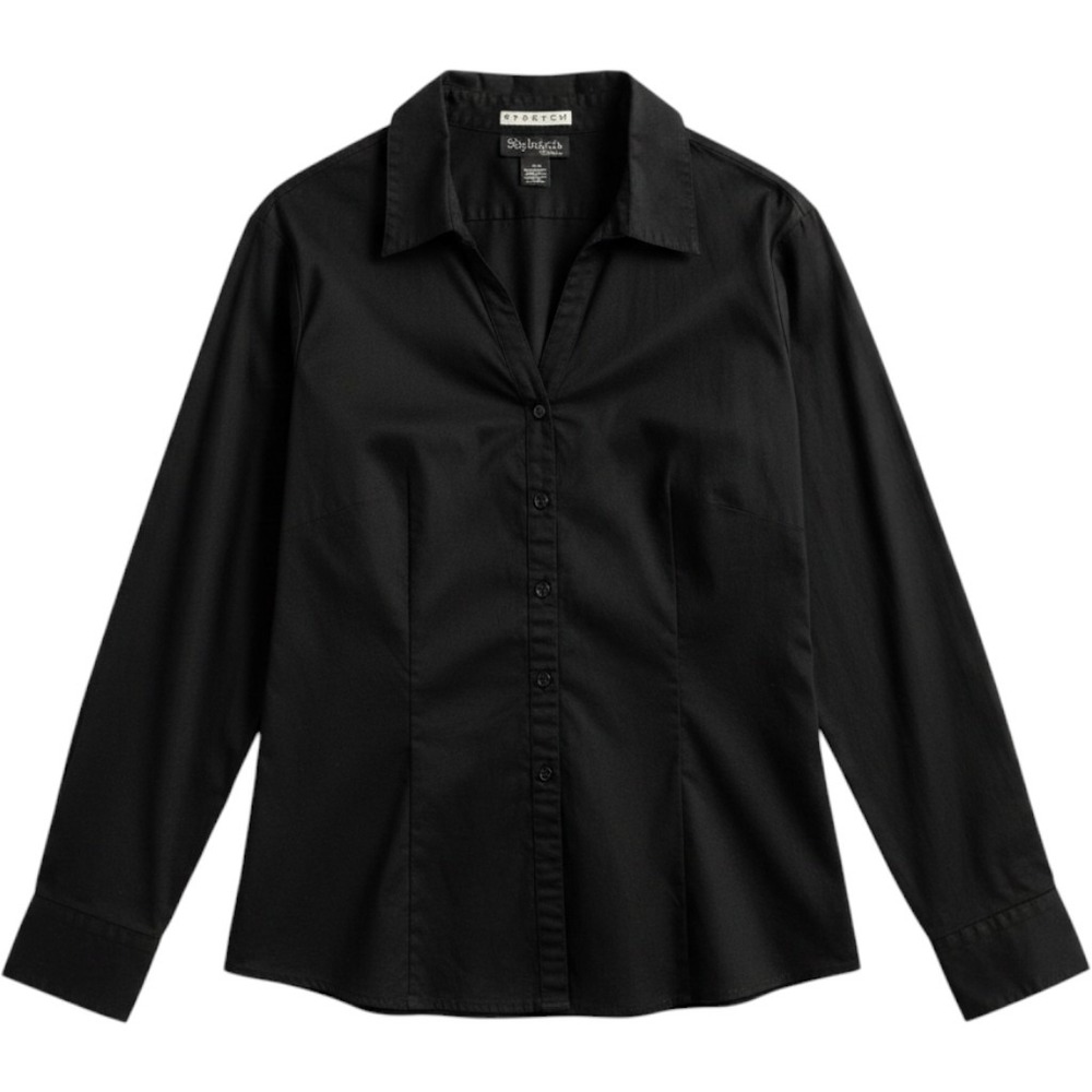 Style & Co Woman Button Down Shirt Stretch‎ Long Sleeve Black Plus 24W